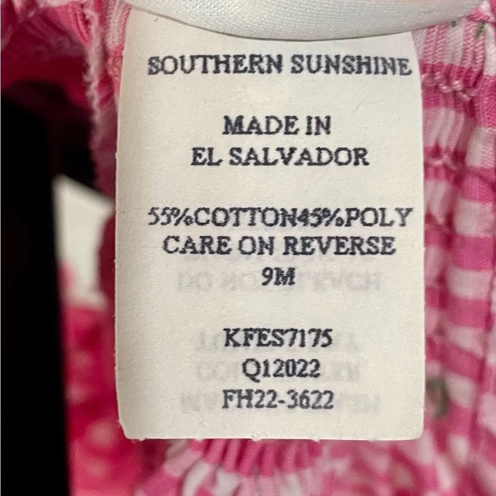Southern Sunshine Pink Gingham Smocked‎ Holiday Dress Size 9M EUC